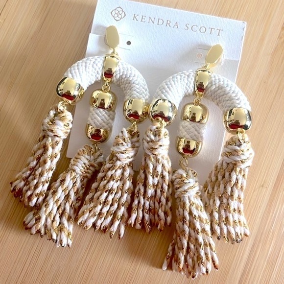 Brand New Kendra Scott Masie Tassel Statement Earrings 14k Gold Plated White - Picture 4 of 13